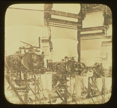 Máquinas de tejer en funcionamiento en la fábrica de lana Wolsey, Leicestershire, c.1850 de Unbekannt Unbekannt