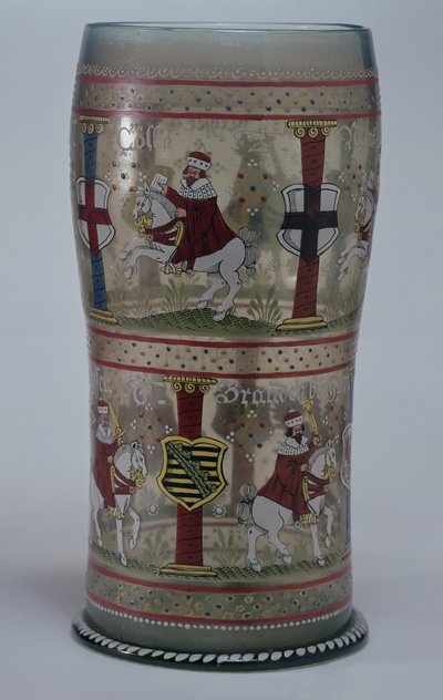 Kurfuerstenhumpen (vidrio electoral alemán) esmaltado con escenas del emperador y siete electores montando caballos blancos, Bohemia, 1625 de Unbekannt Unbekannt