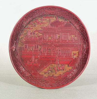 Plato de laca, tallado, que representa el `Pabellón de la Orquídea del Príncipe Tang, 1489 de Unbekannt Unbekannt