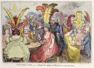 La Ruta de Lady Godiva - o - Peeping Tom espiando a Pope Joan Caricatura satírica sobre la modestia de la moda de Unbekannt Unbekannt