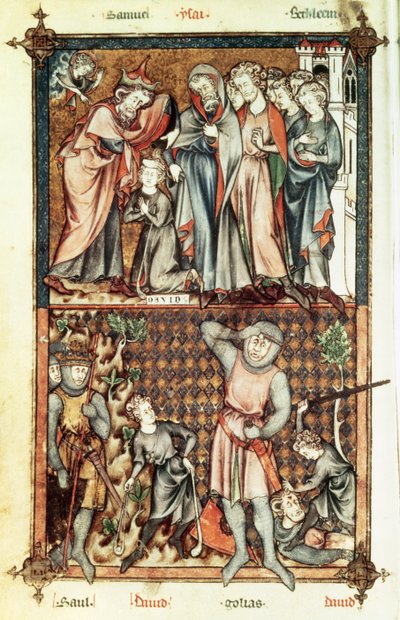 Lat 1023 f.7v David y Goliat con Saúl por Le Bel de Breviare de Unbekannt Unbekannt