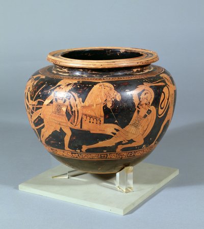 Cuenco de mezcla (Dinos) decorado en relieve blanco y negro mostrando escena de batalla heroica, obra del pintor de Altamura, 450 a.C. de Unbekannt Unbekannt