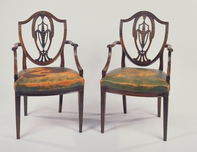 Par de sillas de comedor de palo de rosa de Jorge III, según un diseño de George Hepplewhite de Unbekannt Unbekannt