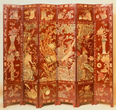Escena pastoral, (pantalla de laca roja con chinoiserie dorada) de Unbekannt Unbekannt