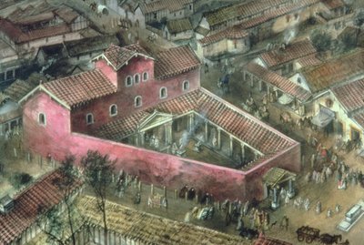 Reconstrucción del templo triangular del siglo II en Verulamium de Unbekannt Unbekannt