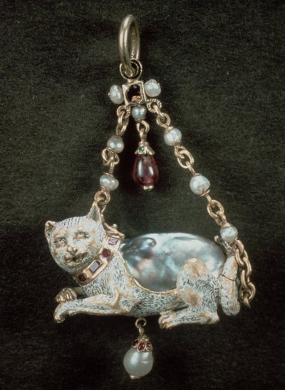 Colgante de gato renacentista con perla barroca natural de Unbekannt Unbekannt