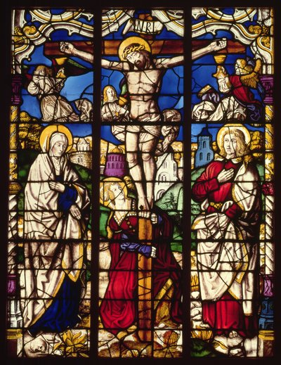 La Crucifixión, vitral, probablemente de la Abadía de Altenberg, cerca de Colonia, quizás diseñado por el Pintor conocido como el Maestro de la Sagrada Parentela, c.1500 de Unbekannt Unbekannt