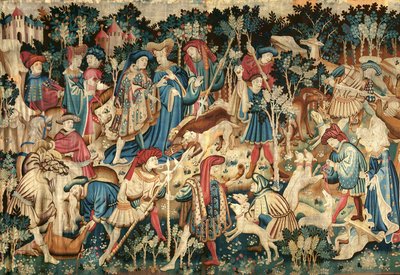 Los tapices de caza de Devonshire, Caza de jabalíes y osos, probablemente Arras, 1425-50 de Unbekannt Unbekannt