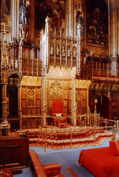 El Trono del Soberano en la Cámara de los Lores, Westminster, construido c.1844 de Unbekannt Unbekannt