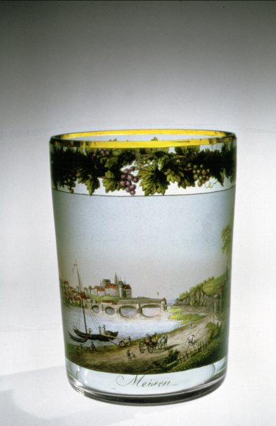 Vaso esmaltado con una vista de Meissen por Samuel Mohn, alemán, principios del siglo XIX de Unbekannt Unbekannt