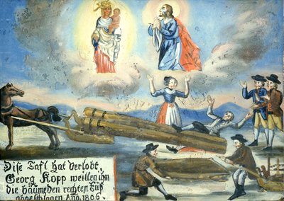 Imagen votiva de 1806, lesión, carpintería, Museo de la Peregrinación de Neukirchen beim Hl. Blut, Cham, Oberpfalz, Alta Palatinado, Baviera, Alemania de Unbekannt