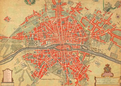 Mapa de París, Francia, siglo XVIII. (imprimir) de Unbekannter Künstler