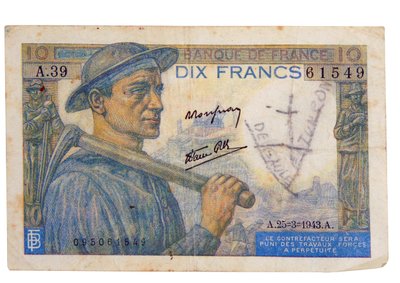 1942 Billete de 10 francos de Unbekannter Künstler
