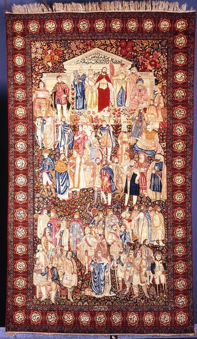 Una alfombra Kirman Maha"ir, que representa a personas famosas del mundo antiguo y europeo, desde Moisés hasta Napoleón de Unbekannt
