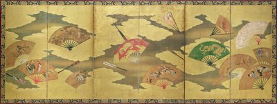 Una decoración de abanicos abiertos y cerrados, Período Momoyama (1568-1615) de Unbekannt