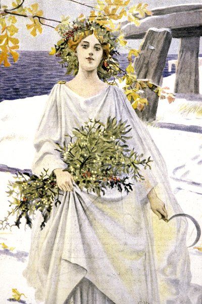 Un druida recogiendo muérdago, c.1900 (ilustración) de Unbekannter Künstler