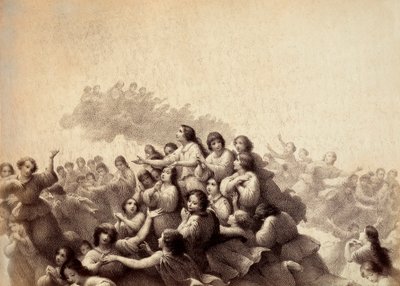 Una bandada de almas vuela por el firmamento del Paraíso. Ilustración del Canto III del Paradiso de La Divina Comedia de Dante Alighieri. Obra de Franceso Scaramuzza dedicada al Ayuntamiento de Florencia. de Unbekannter Künstler