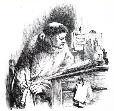 Un monje iluminando un manuscrito de Unbekannt