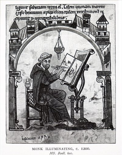 Un monje iluminando un manuscrito de Unbekannt