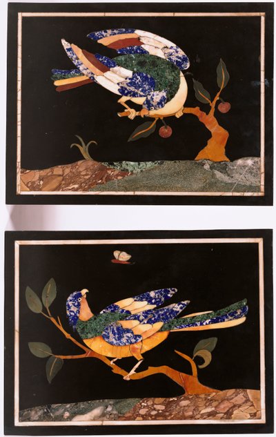 Un par de paneles de pietra dura florentina que representan pájaros de Unbekannt