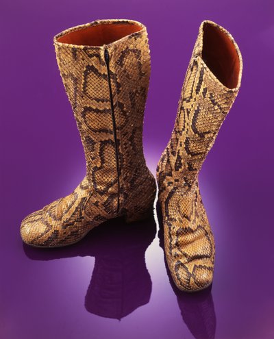 Un par de botas de piel de serpiente hasta la rodilla usadas por Brian Jones a finales de los años 60 de Unbekannt