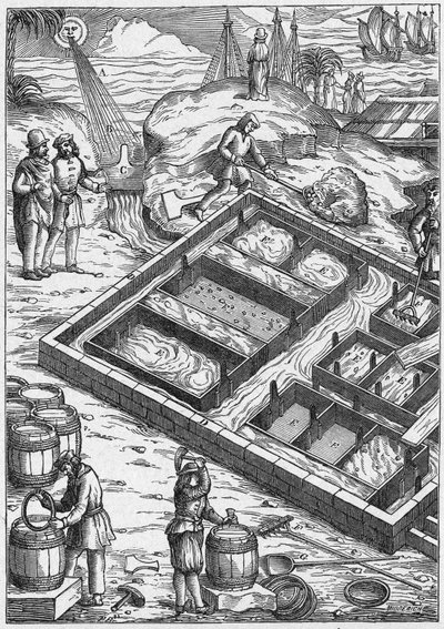 Una salina en el siglo XVI (grabado) de Unbekannter Künstler