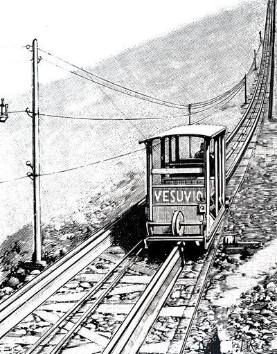Elevación lateral del coche en el funicular del Vesubio de Unbekannt