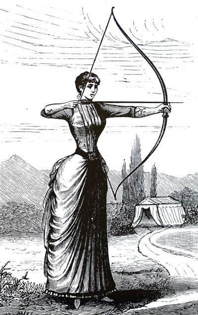 Una joven practicando sus habilidades de tiro con arco de Unbekannt
