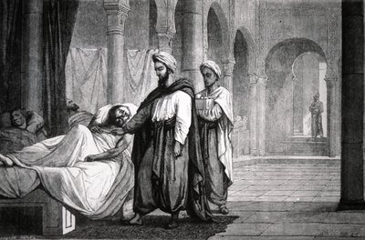 Abulcasis (936-1013) médico del califa Al-HakamII, en el hospital de Córdoba (España), grabado de Unbekannter Künstler