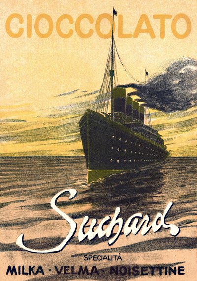 Publicidad del chocolate Milka de Suchard representando un transatlántico, principios del siglo XX (cartel) de Unbekannter Künstler