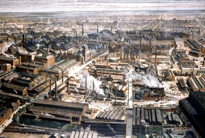 Vista aérea de la fábrica de Krupp en Essen, hacia 1920 (grabado) de Unbekannter Künstler