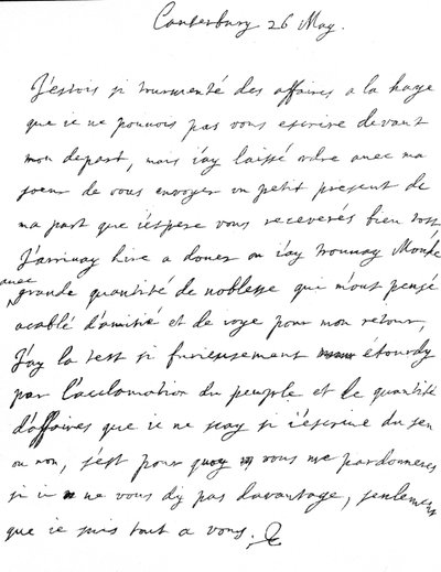 Carta afectuosa de Carlos II a su hermana, Henrietta Anne, escrita en francés en Canterbury, el día después de su llegada a Dover, 26 de mayo de Unbekannt