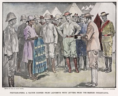 Africano entregando cartas a soldados británicos durante la Guerra de los Bóeres, c 1900 de Unbekannt