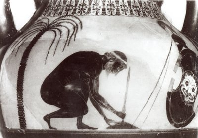 Ajax preparándose para su muerte, ilustración de un vaso krater griego del siglo VI a.C. (grabado) (foto en blanco y negro) de Unbekannt
