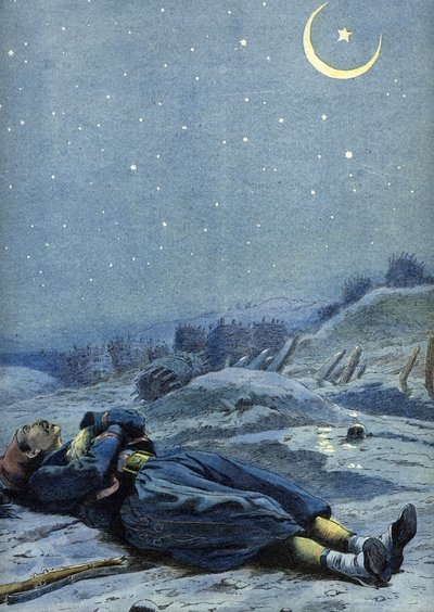Alegoría del himno nacional turco: un soldado que murió por su país, hacia 1900 (Ilustración) de Unbekannter Künstler