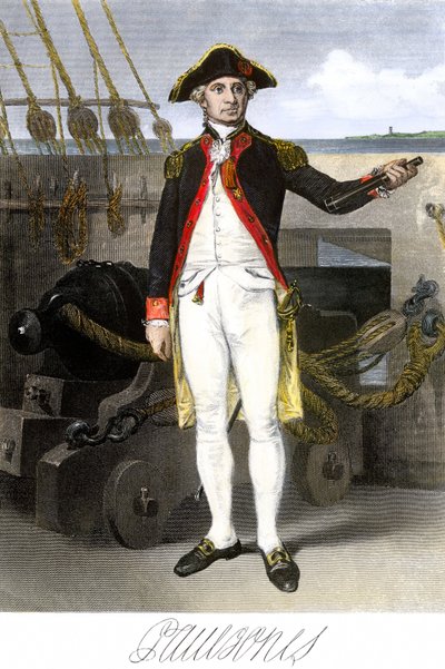 Armada estadounidense: John Paul Jones (1747-1791) marino y héroe de la Guerra de Independencia de los Estados Unidos de América. Grabado en color con firma. de Unbekannter Künstler