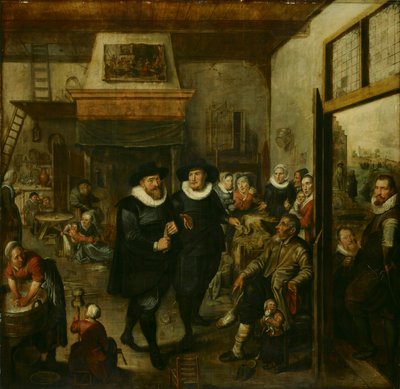 Un limosnero y un sargento de policía visitan a una familia pobre, 1625-1630 de Unbekannt