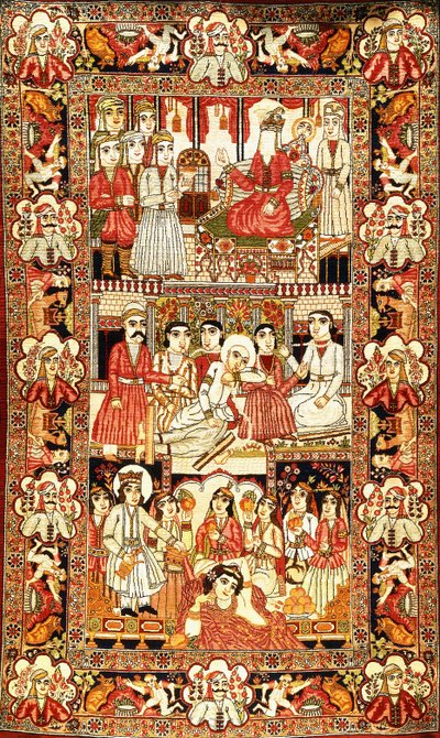 Una alfombra pictórica antigua de Kirman de Unbekannt