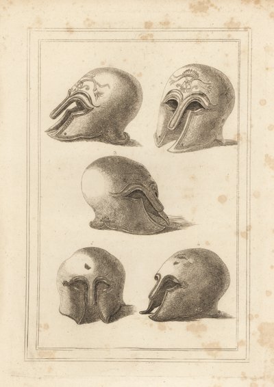 Casco griego antiguo de bronce en forma de búho, el pájaro favorito de Minerva de Unbekannt