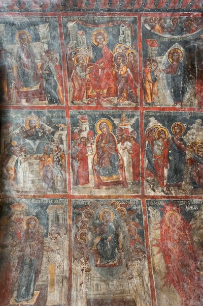 Antiguos frescos; pinturas murales que representan la vida de Jesús; Iglesia Panagia y Sotiras; iglesia ortodoxa griega; Roustika; Creta; Grecia; Europa de Unbekannt