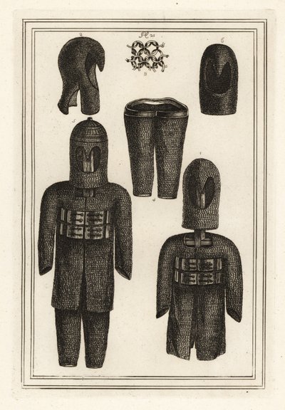 Antiguas armaduras de cota de malla con capuchas, cinturón de lino grueso para los pantalones de Unbekannt