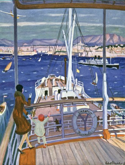 Llegada del transatlántico Chantilly al puerto de Marsella, hacia 1930 (ilustración) de Unbekannter Künstler