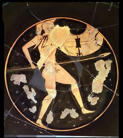Kylix de figuras rojas atenienses que representa a un guerrero griego, griego (c.500 a.C.) de Unbekannt