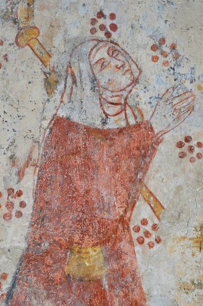 Avy, Iglesia Notre Dame. Mural del siglo XIV (Virgen y Niño rodeados, adorados por pelerines acompañados de sus Santos Patronos). de Unbekannter Künstler