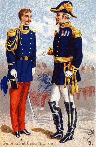 B: General y Ordenanza. Grabado en "Alfabeto Militar". Iniciales del ilustrador: A. D. Editor desconocido. Cromolitografías finales del siglo XIX. Dim: 10,5x7cm de Unbekannt