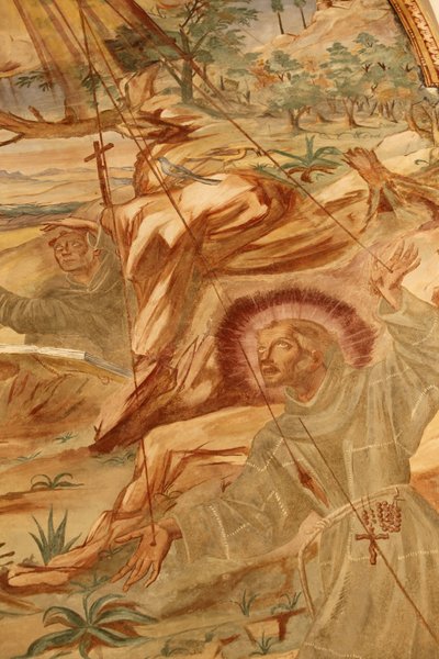 Basílica de Santa Caterina, Galatina, Apulia, Fresco en el claustro: San Francisco recibiendo los estigmas, pintado por BrJoseph de Gravina en 1696, Galatina, Italia de Unbekannt