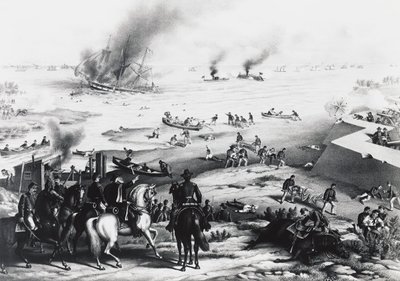 Batalla de Hampton Roads o Batalla de los Acorazados, el USS Monitor y el CSS Virginia (derecha), 9 de marzo de William M. Timlin
