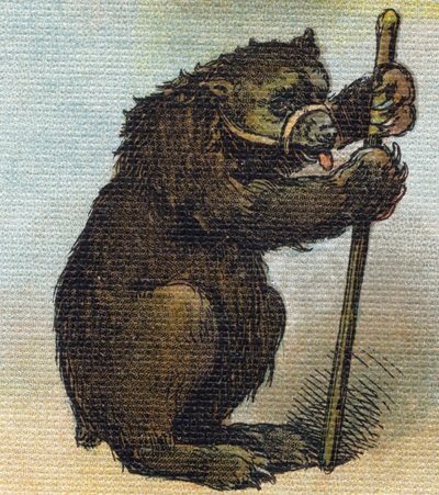 Oso. Grabado en "Alfabeto de mi pequeña hija". Bernardin-Bechet y Fils, libreros-editores, París, alrededor de 1895. Álbum irrompible en lienzo. Biblioteca de Bebés. 12 páginas. Álbum que contiene un método de lectura y un abecedario ilustrado de Unbekannt