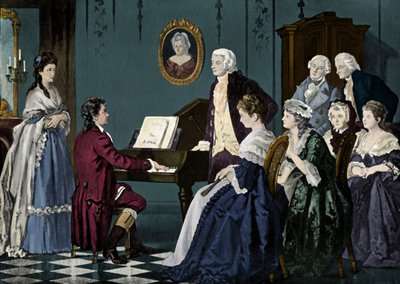Beethoven toca en casa de Wolfgang Amadeus Mozart de Unbekannter Künstler