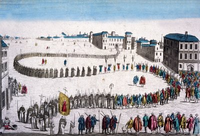 Gran procesión de la Inquisición en Lisboa, grabado francés de Unbekannter Künstler